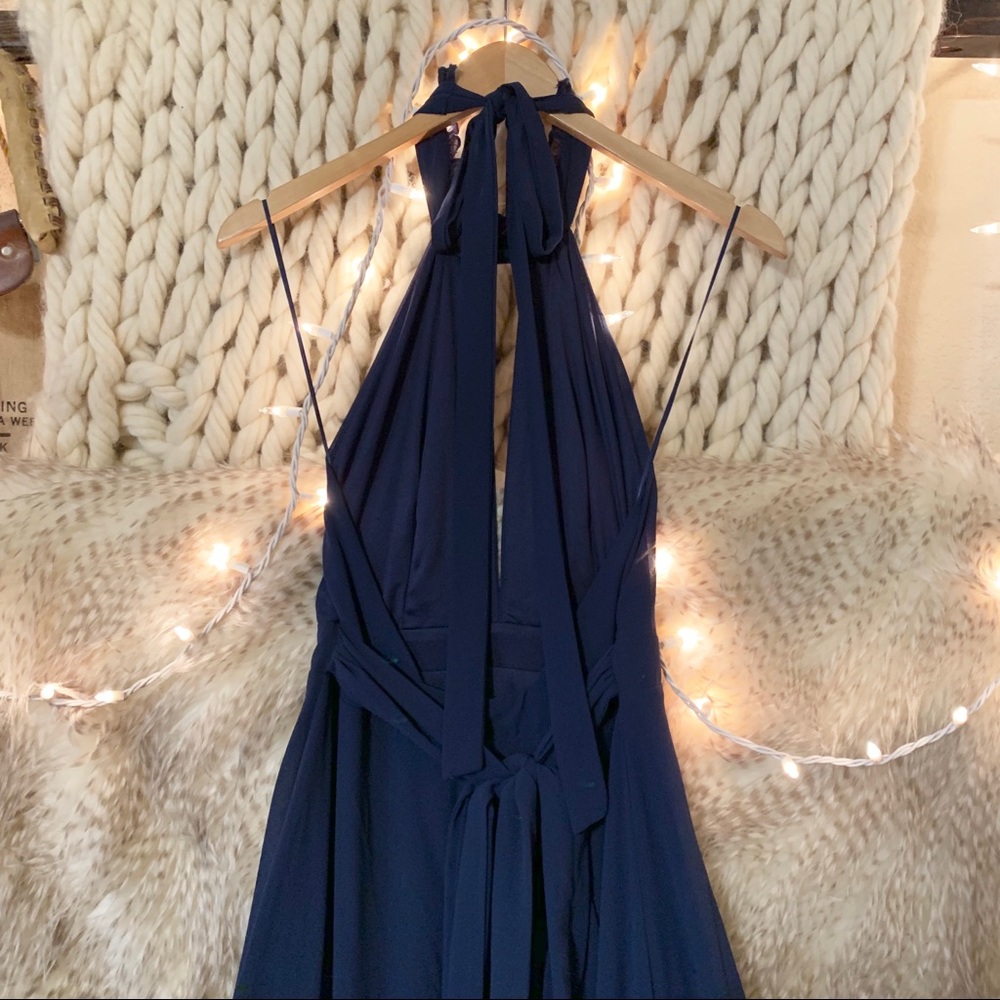 Lulus First Comes Love Halter Top Navy Blue Gown - Picture 6 of 8